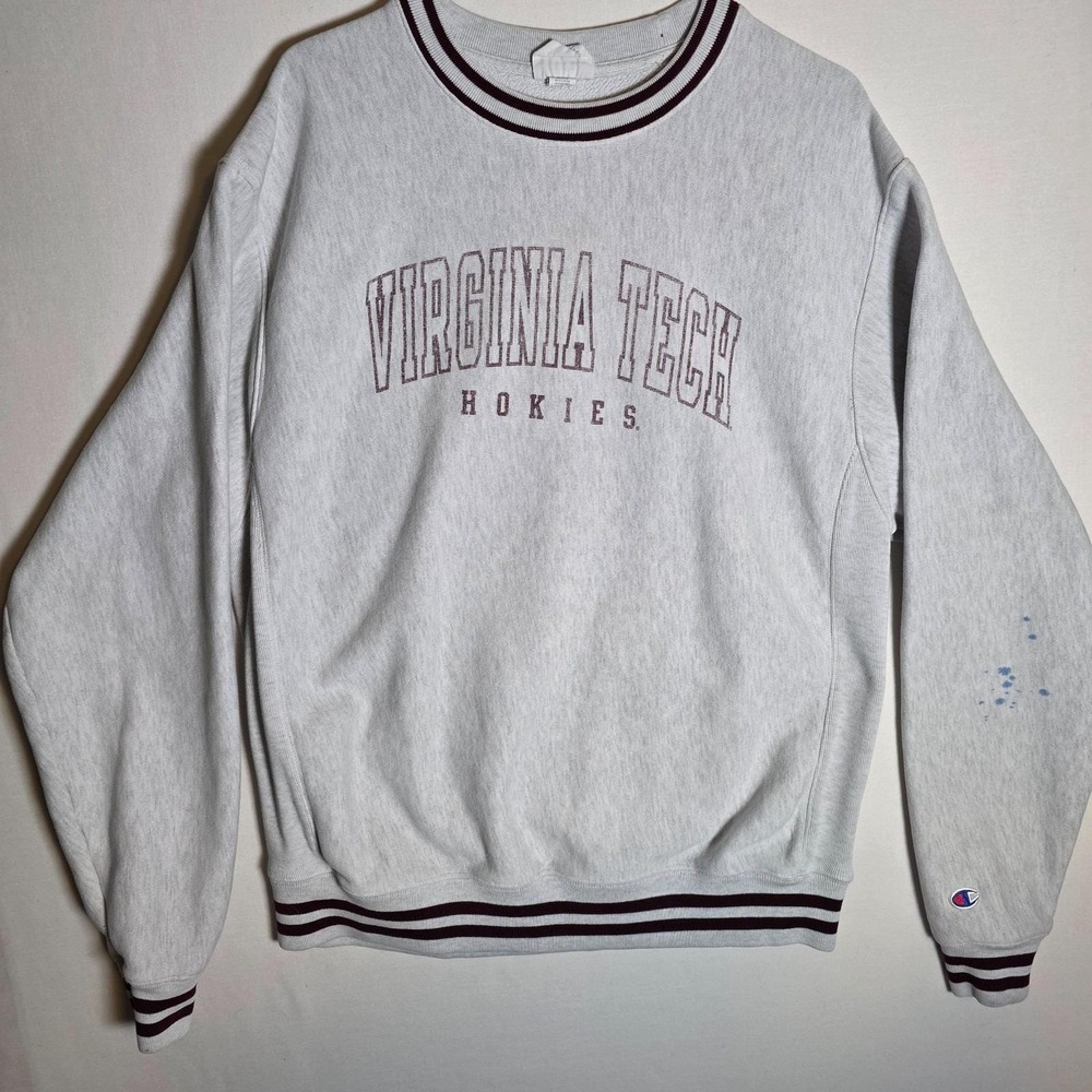 Vintage Champion Reverse Weave Virginia Tech Hokies Crewneck Sweatshirt Gray
